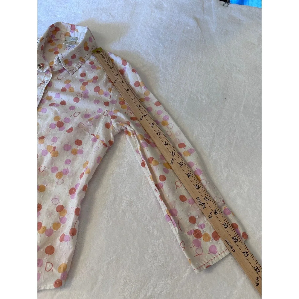 Odille Anthropologie Fruit Heart Swiss Dot Snap Button Blouse White Pink Size 2 - Picture 6 of 6